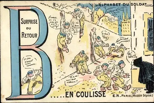 Buchstaben Ak B, Alphabet du Soldat, En Coulisse, französische Soldaten