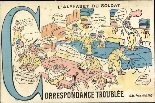 Buchstaben Ak C, Alphabet du Soldat, Correspondance Troublee, französische Soldaten