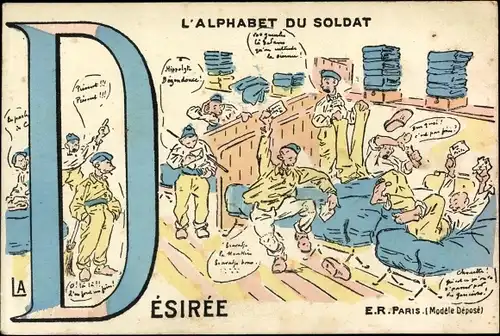 Buchstaben Ak D, Alphabet du Soldat, Desiree, französische Soldaten