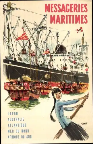 Künstler Ak Messageries Maritimes, Japon, Australie, Alantique, Passagierdampfer in Asien