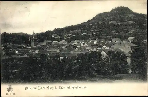 Ak Bad Blankenburg in Thüringen, Ortsansicht mit Greifenstein