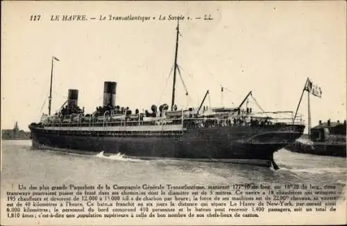 Ak Le Havre Seine Maritime, Le Transatlantique La Savoie, CGT