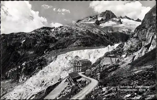 Ak Kt Wallis Schweiz, Rhonegletscher, Belvedere-Furkastraße