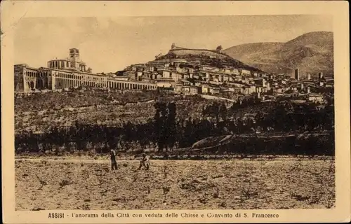 Ak Assisi Umbria, Panorama della Citta con veduta delle Chiese e Convento di S. Francesco