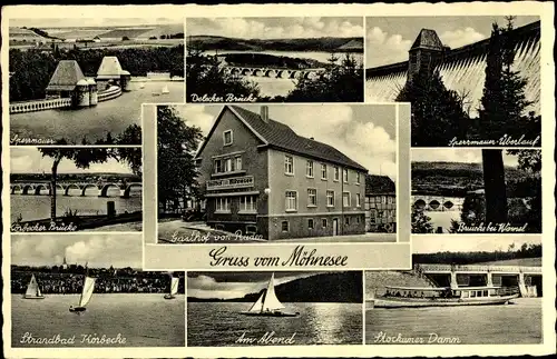 Ak Körbecke Möhnesee in Nordrhein Westfalen, Strandbad, Stockumer Damm, Gasthof von Rüden