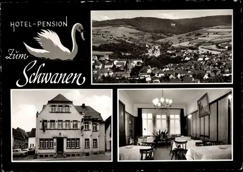 Ak Rockenhausen in der Pfalz, Hotel Pension zum Schwanen, Außenansicht, Speisesaal