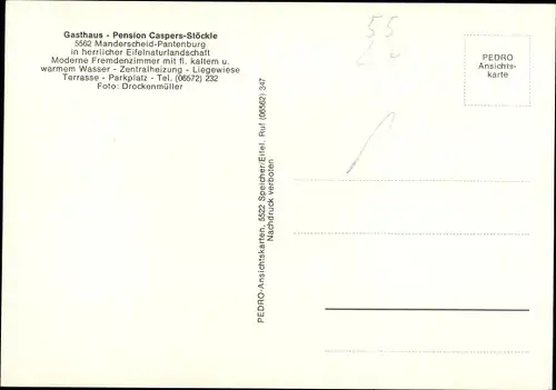 Ak Pantenburg Manderscheid in der Eifel, Gasthaus Pension Caspers-Stöckle, Außenansicht