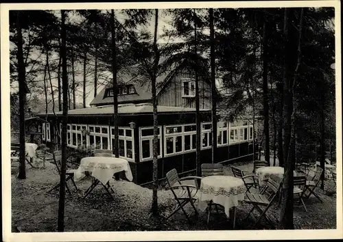 Ak Hanstedt in der Nordheide, Waldhaus Dierke, Gaststätte und Pension, Außenansicht, Terrasse