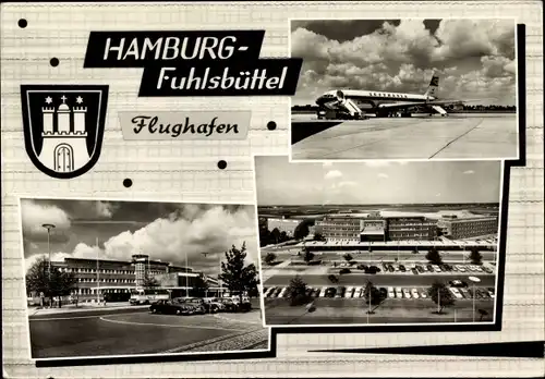 Wappen Ak Hamburg Nord Fuhlsbüttel, Flughafen, Passagierflugzeug