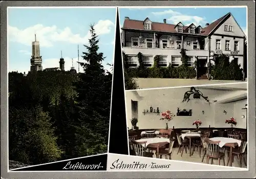 Ak Schmitten im Taunus Hessen, Fellingers Hotel, Außenansicht, Speisesaal