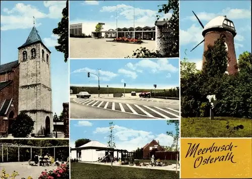 Ak Osterath Meerbusch am Niederrhein, Windmühle, Kirche, Stadtansichten
