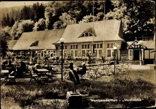 Ak Wernigerode am Harz, Storchmühle, Restaurant, Außenansicht, Terrasse