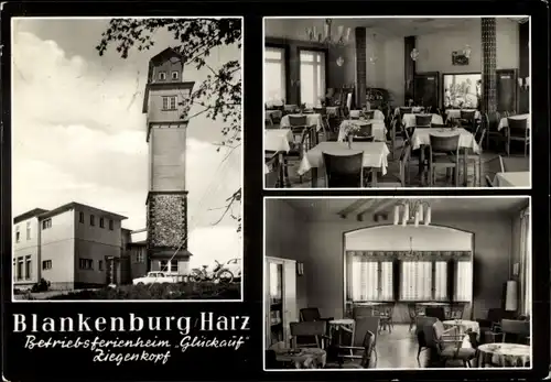 Ak Blankenburg am Harz, Betriebsferienheim Glückauf, Ziegenkopf, Außenansicht, Speisesaal