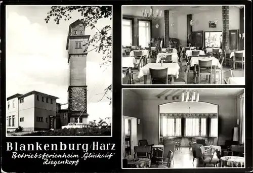 Ak Blankenburg am Harz, Betriebsferienheim Glückauf, Ziegenkopf, Außenansicht, Speisesaal