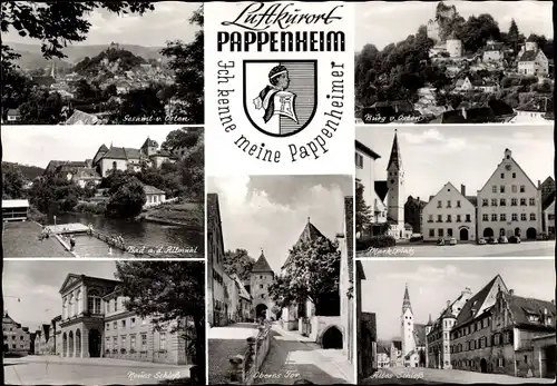 Ak Pappenheim im Altmühltal Mittelfranken, Gesamtansicht, Burg, Marktplatz, Altes Schloß