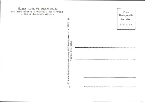 Ak Bad Alexandersbad im Fichtelgebirge, Evang-Luth. Volkshochschule, Dietrich Bonhoeffer Haus