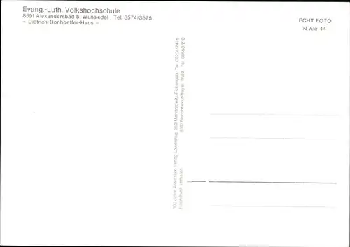 Ak Bad Alexandersbad im Fichtelgebirge, Evang.Luth. Volkshochschule, Dietrich Bonhoeffer Haus