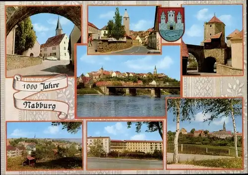 Ak Nabburg in der Oberpfalz, Wappen, Teilansicht, Kirche, Brücke