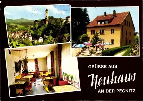 Ak Neuhaus an der Pegnitz Mittelfranken, Gasthaus zur Waldschenke, Außenansicht, Speisesaal