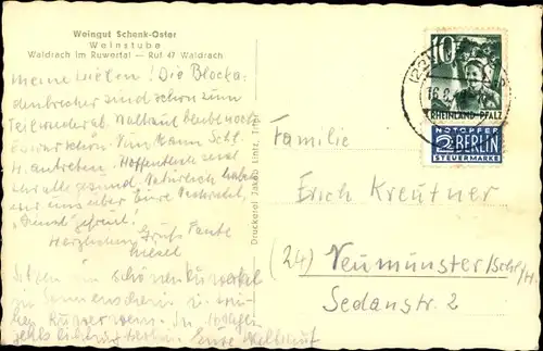 Ak Waldrach im Ruwertal, Ortsansicht, Panorama, Weingut Schenk-Oster