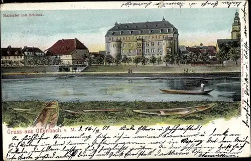 Ak Offenbach am Main Hessen, Mainufer mit Schloss, Boote