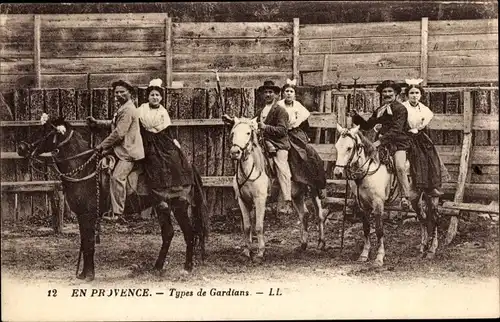 Ak Provence Bouches du Rhône, Camargue, Types de Gardians
