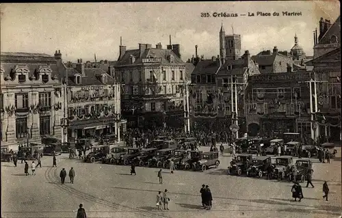 Ak Orléans Loiret, La Place du Martroi, Autos