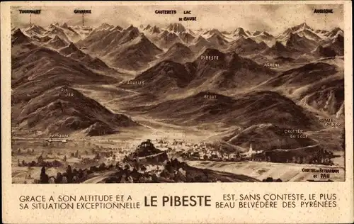 Ak La Pibeste Pyrénées Frankreich, Panorama