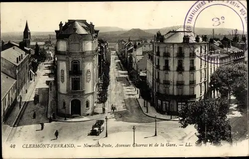 Ak Clermont Ferrand Puy de Dôme, Nouvelle Poste, avenues Charras et de la Gare