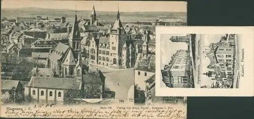 Leporello Ak Haguenau Hagenau im Elsass Bas Rhin, Kaiserliches Postamt, Gymnasium, Wasserturm