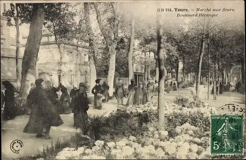 Ak Tours Indre et Loire, Marché aux fleurs, Boulevard Beranger