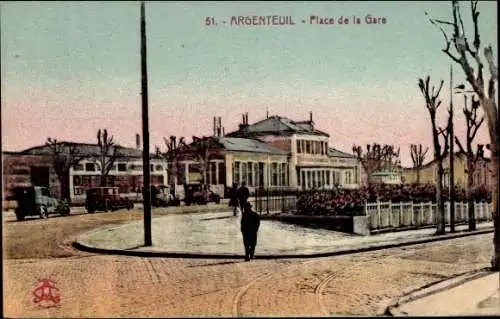 Ak Argenteuil Val d'Oise, Place de la Gare