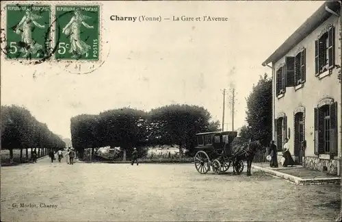 Ak Charny Yonne, La Gare et l'Avenue