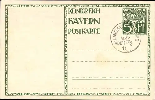 Ganzsachen Künstler Ak Diez, M., Prinzregent Luitpold von Bayern 1911, 5 Pfennig