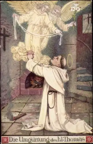 Künstler Ak Die Umgürtung des hl. Thomas, Engel