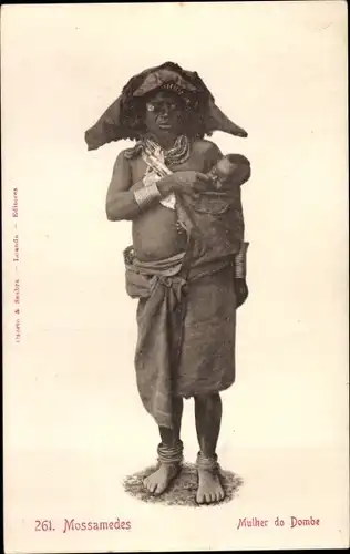 Ak Angola, Mossamedes, Mulher do Dombe, Mutter mit Säugling