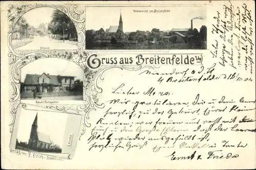 Ak Breitenfelde im Herzogtum Lauenburg, Kirche, Postamt, Totalansicht