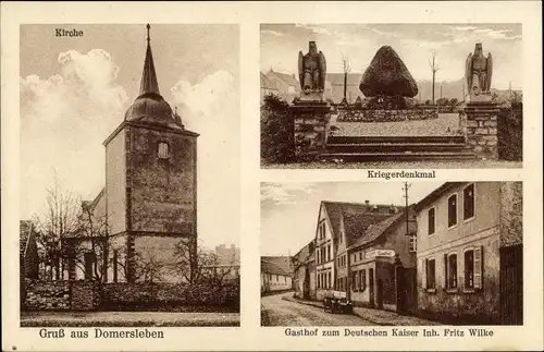 Ak Domersleben Wanzleben Börde in Sachsen Anhalt, Gasthof zum Deutschen Kaiser, Kirche
