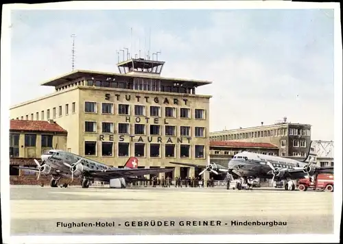 Ak Stuttgart in Württemberg, Flughafen Hotel, Inh. Gebrüder Greiner, Hindenburgbau, Flugzeuge