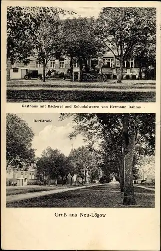 Ak Neulögow Gransee in Brandenburg, Gasthaus, Bäckerei, Kolonialwarenhandlung