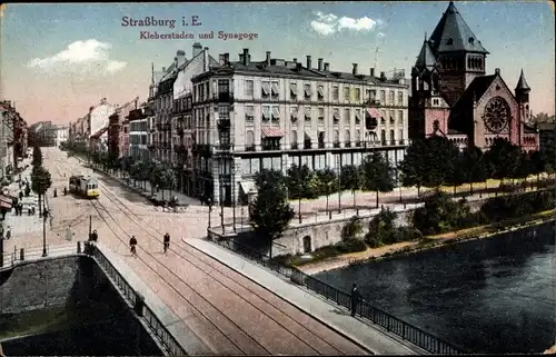 Judaika Ak Strasbourg Straßburg Elsass Bas Rhin, Kleberstaden und Synagoge