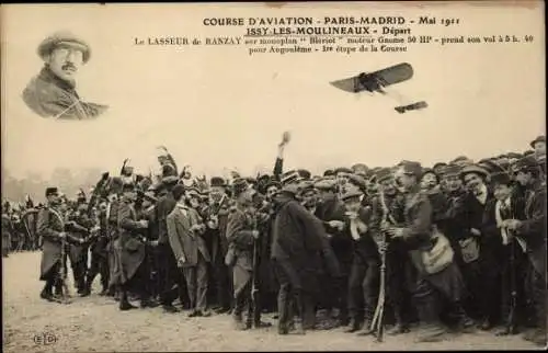 Ak Flugzeug, Flugpionier, Le Lasseur de Ranzay sur monoplan Bleriot, Issy les Moulineux