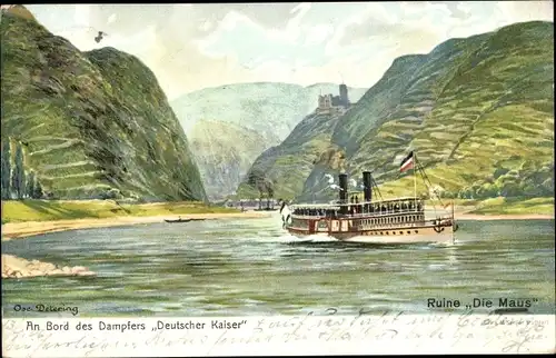 Künstler Litho Detering, Osc., An Bord des Dampfers Deutscher Kaiser, Ruine Maus