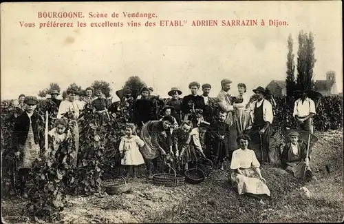 Ak Bourgogne, Scene de Vendange, Vous prefererez les excellents vins des Etablissement Adrien S.