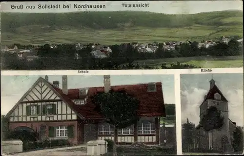 Ak Sollstedt in Thüringen, Kirche, Schule, Totalansicht