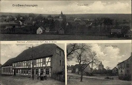 Ak Großwechsungen Werther in Thüringen, Plan und Kirche, Gasthaus Hohensteiner Hof, Totale