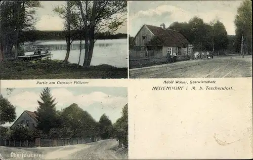 Ak Neuendorf Löwenberger Land Brandenburg, Gastwirtschaft, Oberförsterei, Großer Plötzsee