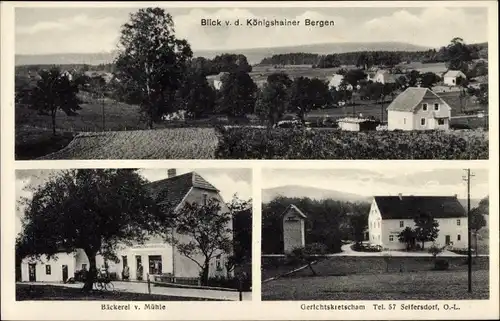 Ak Thiemendorf Waldhufen Sachsen, Blick von den Königshainer Bergen, Bäckerei, Gerichtskretscham