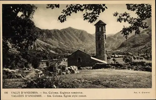 Ak Andorra, Vallees d'Andorre, Sta. Coloma, Romanische Kirche