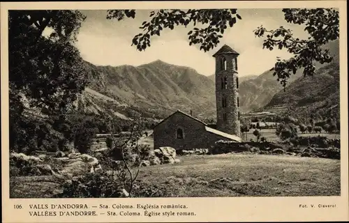 Ak Andorra, Vallees d'Andorre, Sta. Coloma, Romanische Kirche